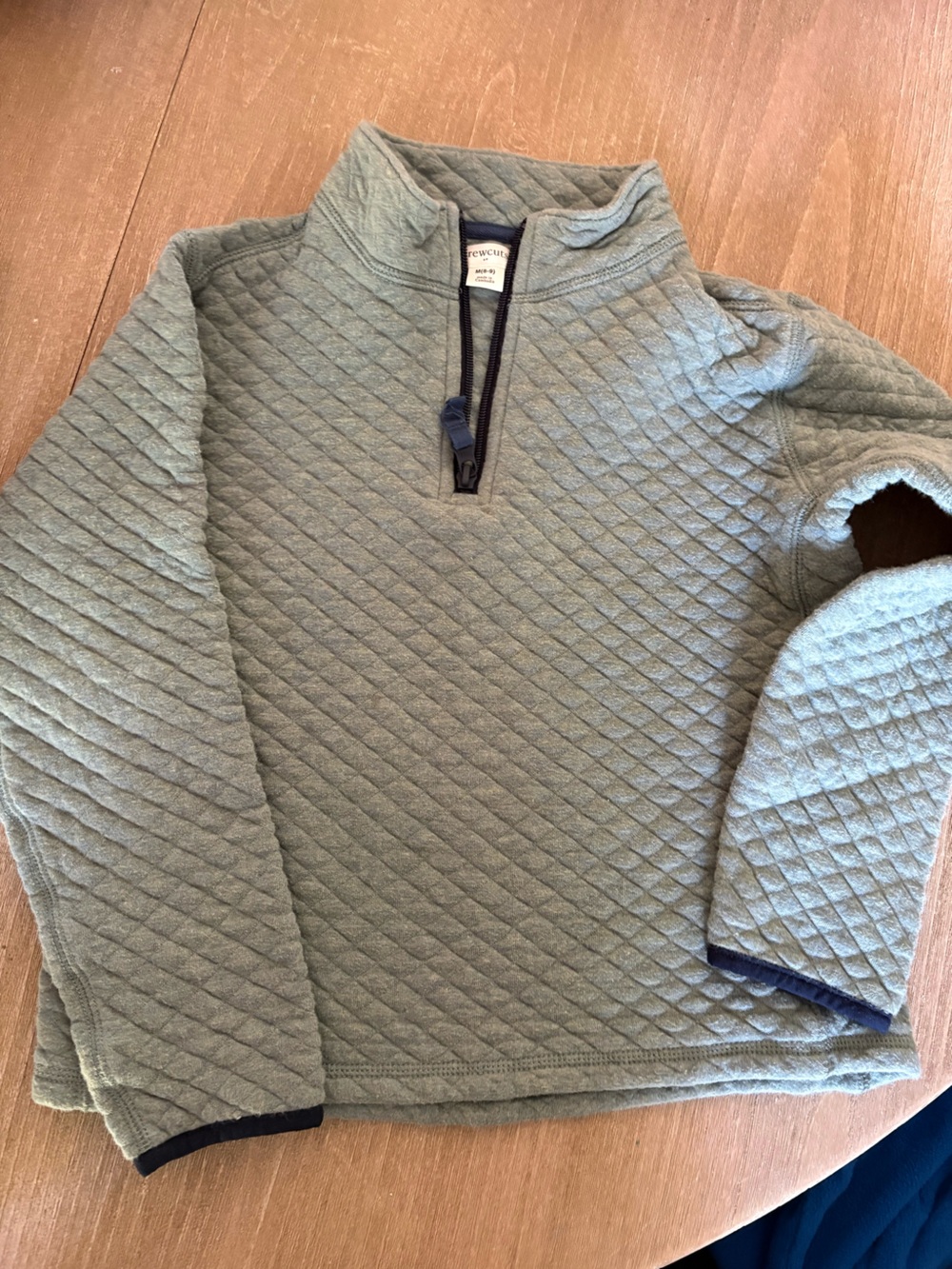 J. Crew Sage Green Quilted Half-Zip Pullover with Navy Trim